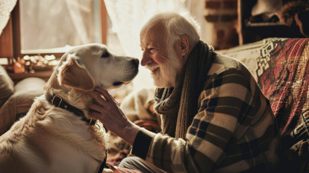 homme âgé avec chien mediation animale